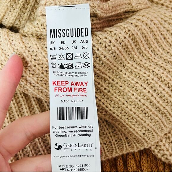 Missguided Cropped Colorblock Knit Turtleneck Sweater Tan Neutral Fall XS 2/4 - Picture 7 of 8